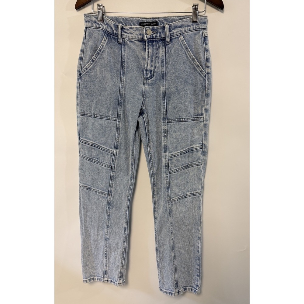 Sincerely Jules Jeans Womens Patchwork Relaxed Straight Leg Stretch Sz 3 30x28